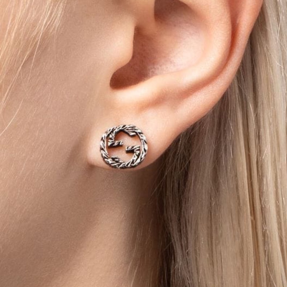 Gucci G interlocking Stud Sterling silver earrings